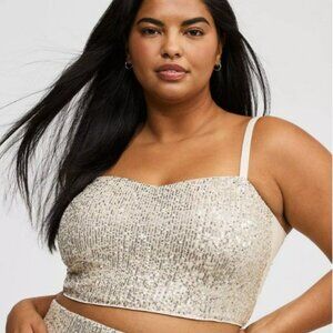 TORRID SIZE 0 LARGE 12 CHAMPAGNE BEADED CROP TOP
